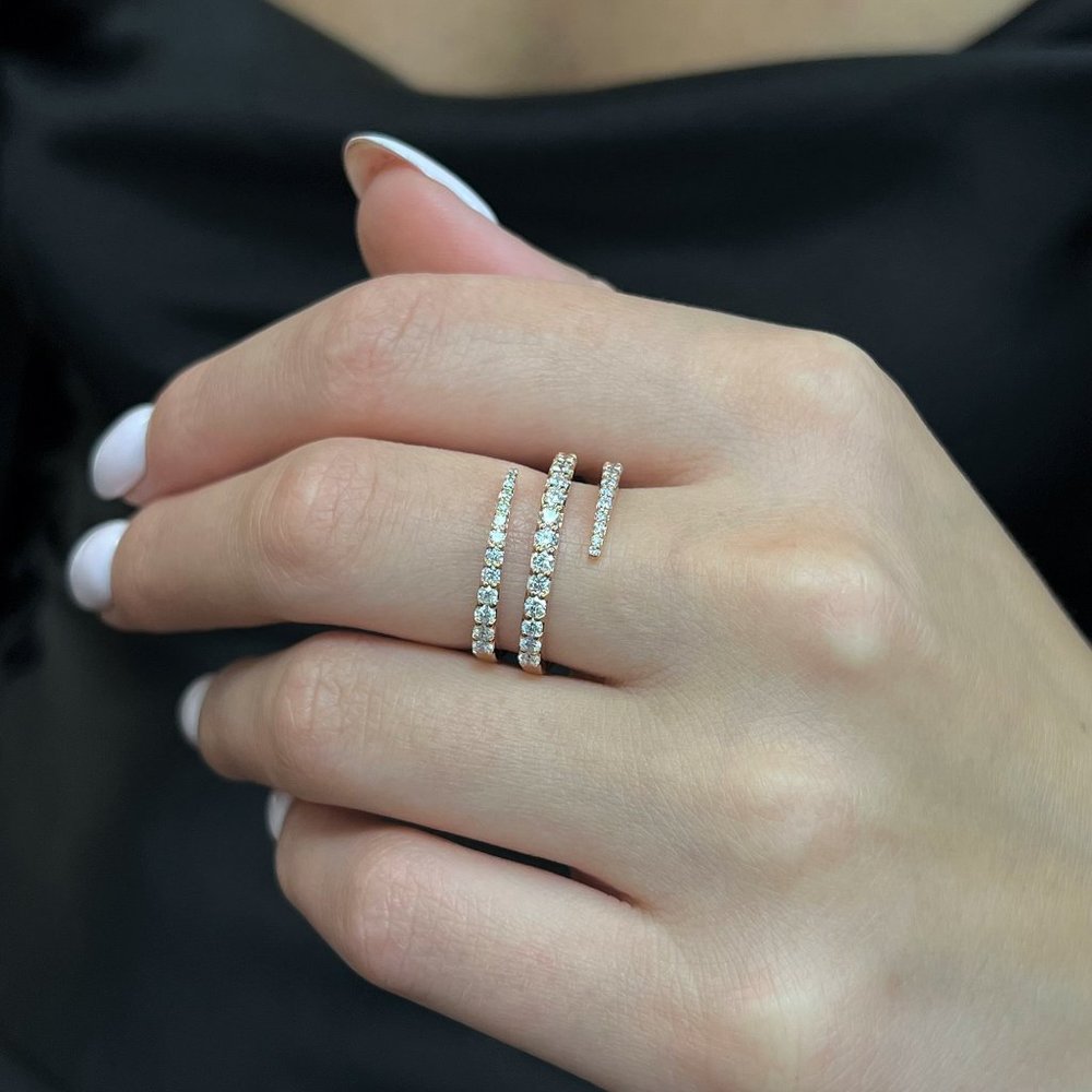 Prong Set Diamond Multi Row Spiral Ring 18K Rose Gold 0.83Cttw Size 6.75